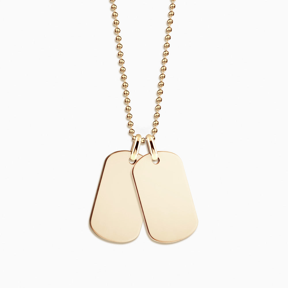 14k Gold Dog Tag Necklace for Men 14K Solid Gold Dog Tag Pendant