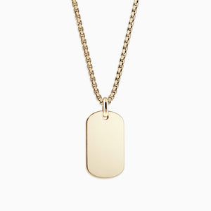 Engravable Men's Medium 14k Yellow Gold Flat-Edge Dog Tag Necklace with Box-Link Chain - NYG060802 - Zoom Detail