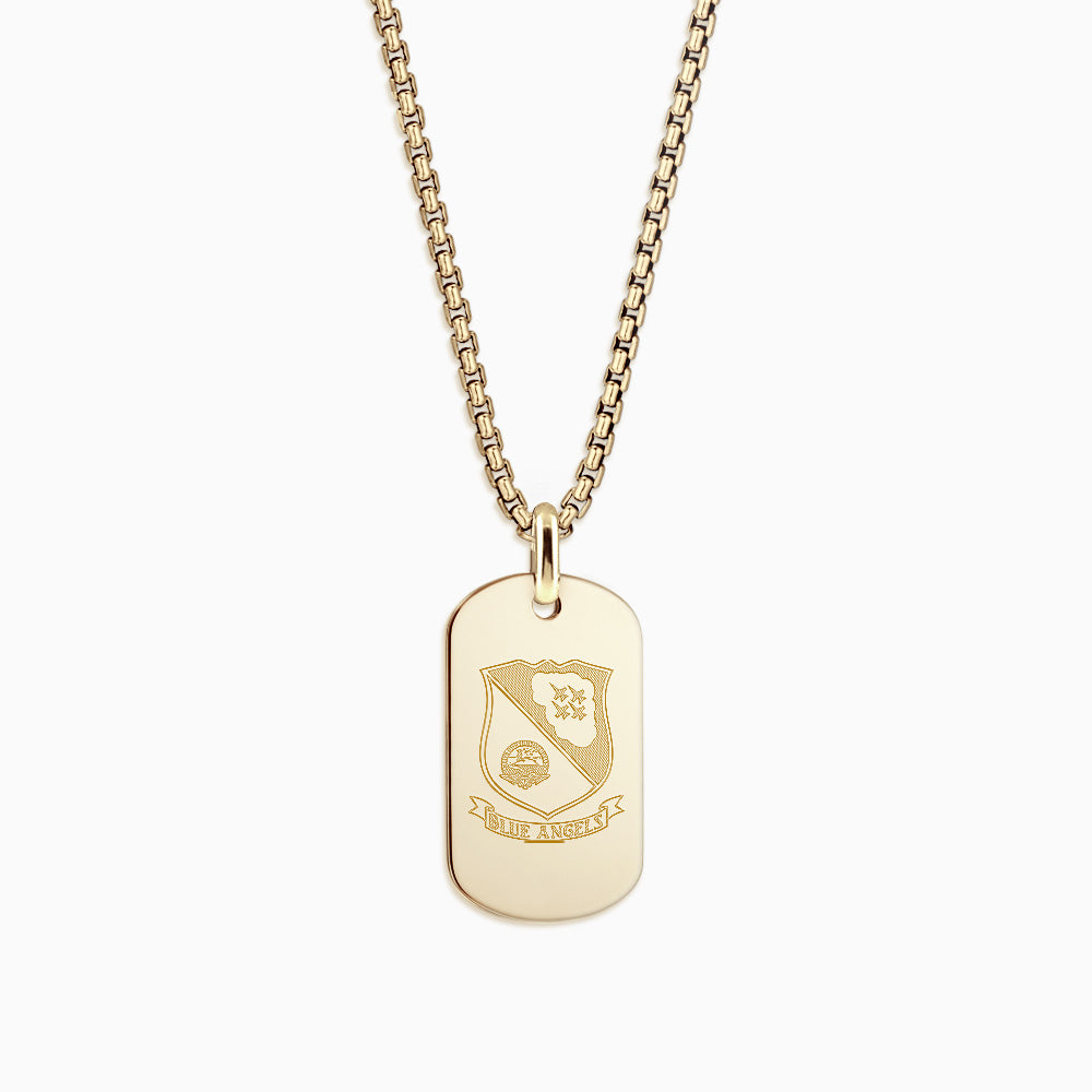 Engravable Men's Medium 14k Yellow Gold Flat-Edge Dog Tag Necklace with Box-Link Chain - NYG060802