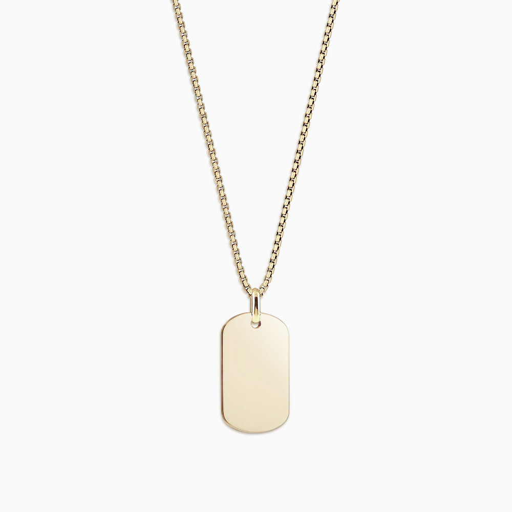 Engravable Men's Medium 14k Yellow Gold Flat-Edge Dog Tag Necklace with Box-Link Chain - NYG060802