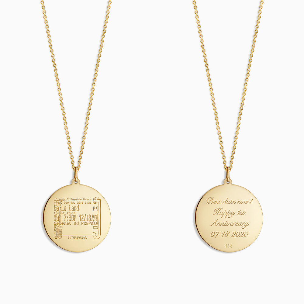 Engravable 1 inch 14k Yellow Gold Disc Charm Necklace with Cable Chain - NYG130421