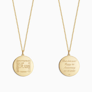 Engravable 1 inch 14k Yellow Gold Disc Charm Necklace with Cable Chain - NYG130421 - Engraved on Front and Back