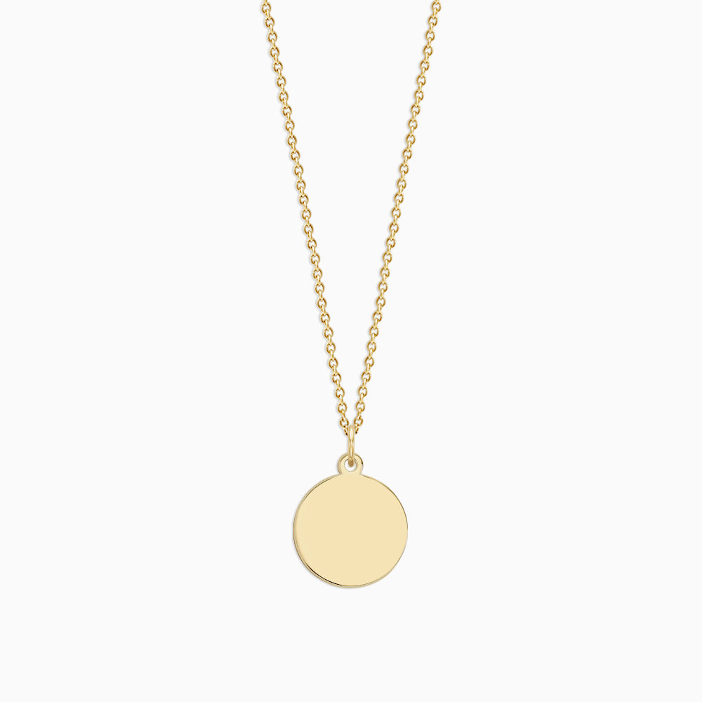Engravable 1/2 inch 14k Yellow Gold Disc Charm Necklace with Cable Chain - NYG130426