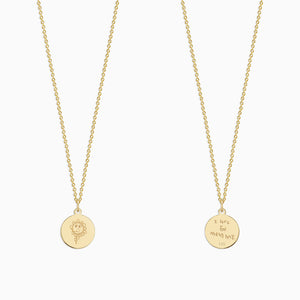 Engravable 1/2 inch 14k Yellow Gold Disc Charm Necklace with Cable Chain - NYG130426 - Front and Back Engraving of a Child's Artwork