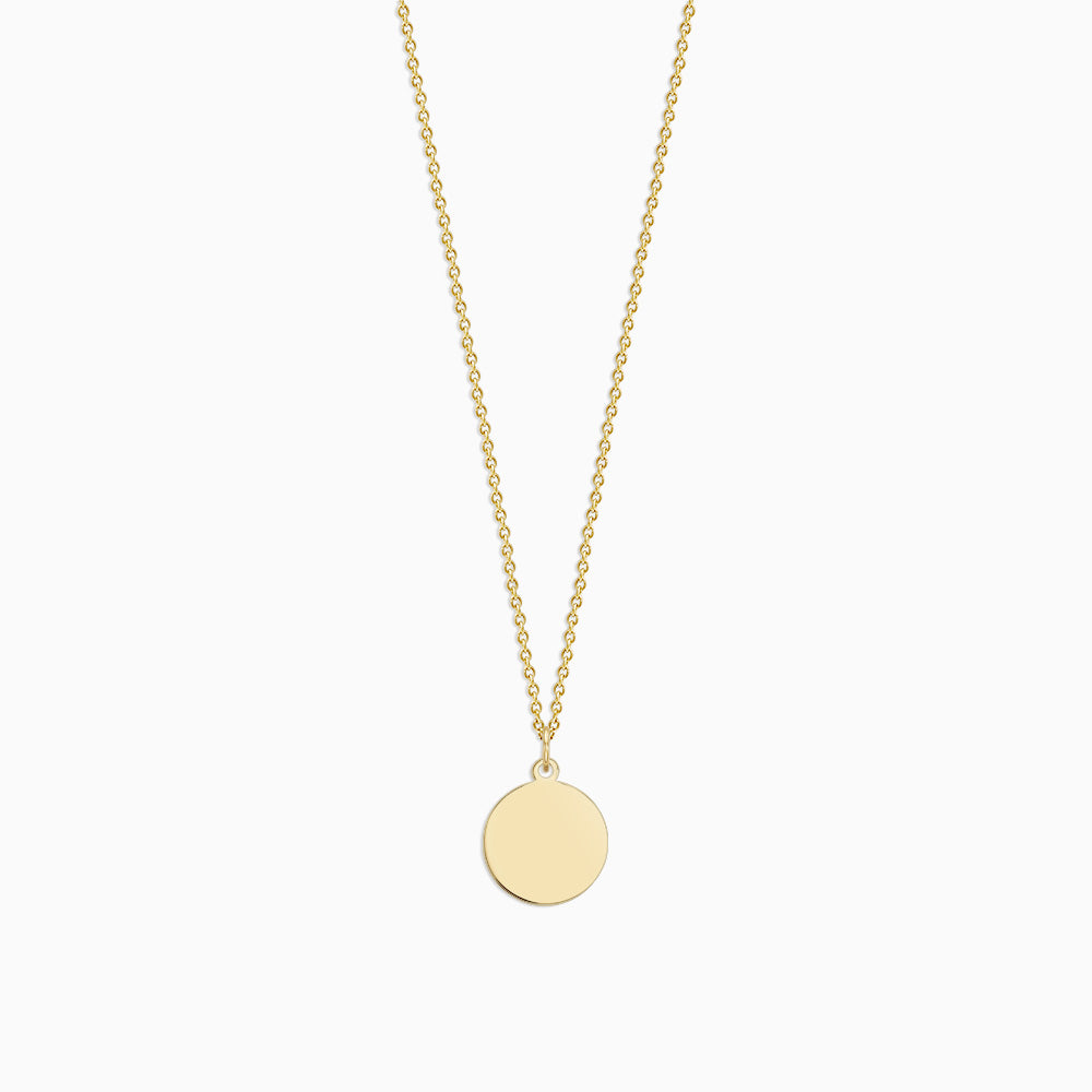 Engravable 1/2 inch 14k Yellow Gold Disc Charm Necklace with Cable Chain - NYG130426