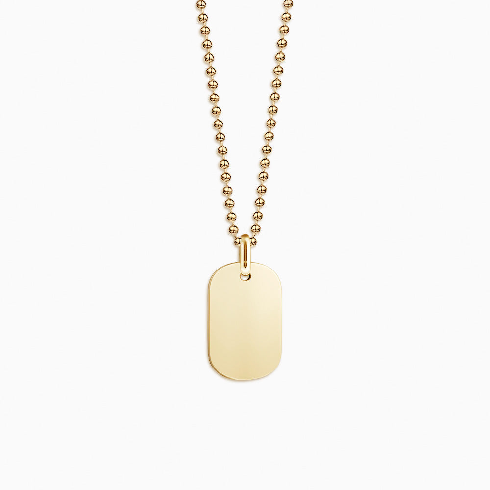 Engravable Men's Small 14k Yellow Gold Flat-Edge Dog Tag Necklace with Ball Chain - NYG130924