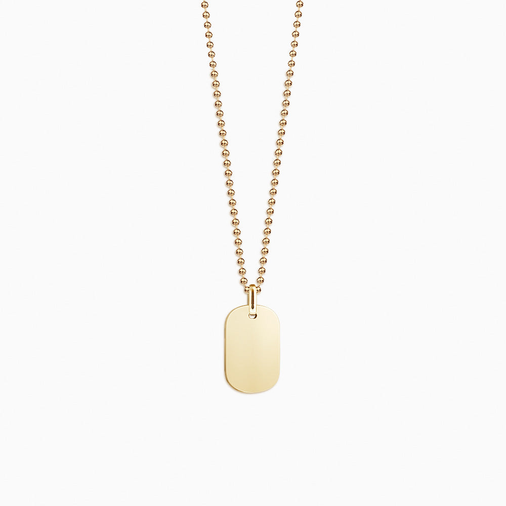 Engravable Men's Small 14k Yellow Gold Flat-Edge Dog Tag Necklace