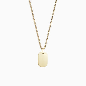 Engravable Men's Small 14k Yellow Gold Flat-Edge Dog Tag Necklace with Box-Link Chain - NYG130925