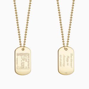 Engravable Men's Medium 14k Yellow Gold Flat Dog Tag Slider Necklace with Ball Chain - NYG210604 - Front and Back Engraving