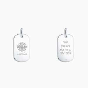 Men's Engravable Flat-Edge Sterling Silver Dog Tag - Medium - PSL060801 - Engraving on Front and Back