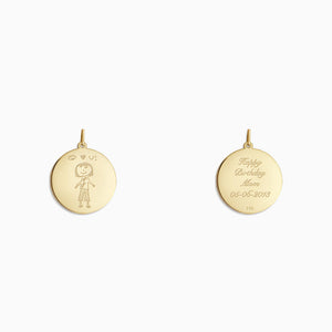 Engravable 7/8 inch 14k Yellow Gold Disc Charm Pendant - PYG130420 - Custom Engraving on Front and Back