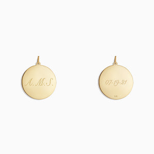 Engravable 1 inch, 14k Yellow Gold Disc Charm Pendant - PYG130421 - 3 Initials and Date Engraving
