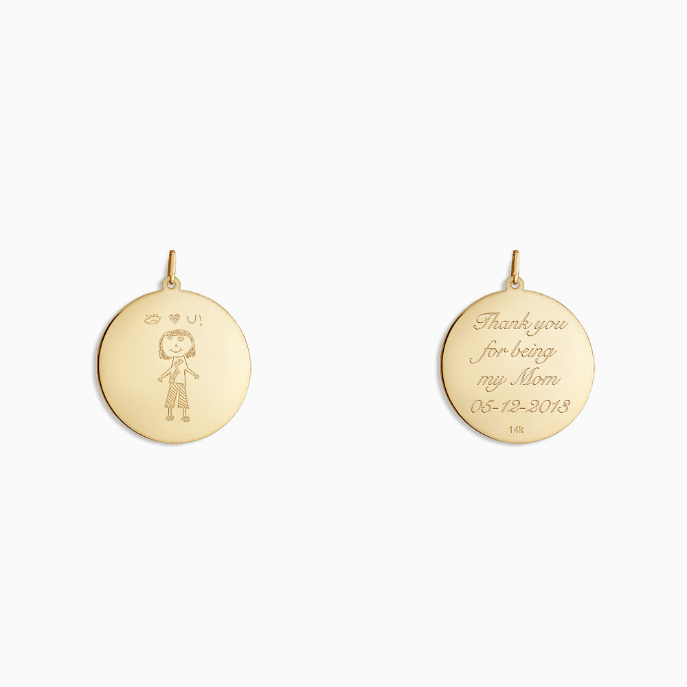 Engravable 1 inch, 14k Yellow Gold Disc Charm Pendant - PYG130421
