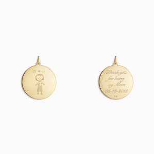 Engravable 1 inch, 14k Yellow Gold Disc Charm Pendant - PYG130421 - Custom Engraved on Front and Back