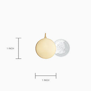 Engravable 1 inch, 14k Yellow Gold Disc Charm Pendant - PYG130421 - Size Measurements
