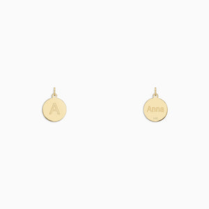 Engravable 1/2 inch 14k Yellow Gold Disc Charm Pendant - PYG130426 - Engraving of Initial on the Front and a Name on the Back