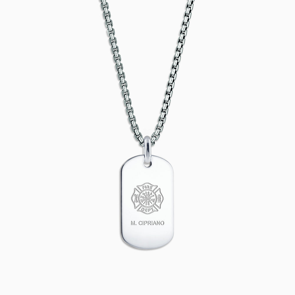 Engravable Men's Sterling Silver Flat Edge Medium Dog Tag Necklace with Box Link Chain - NSL060802