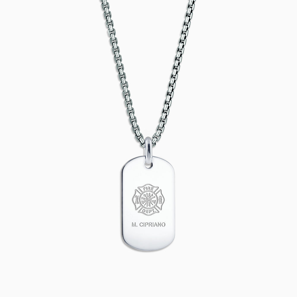 Engravable Men's Flat-Edge Sterling Silver Dog Tag Necklace with Box L -  Sandy Steven Engravers