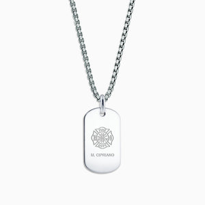 Engravable Men's Sterling Silver Flat Edge Medium Dog Tag Necklace with Box Link Chain - NSL060802 - Custom Engraving