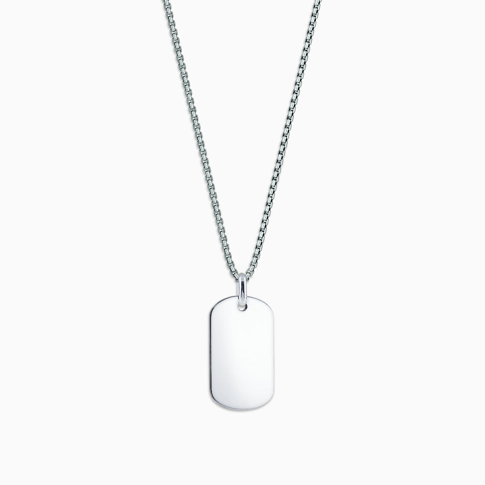 Engravable Men's Sterling Silver Flat Edge Medium Dog Tag Necklace with Box Link Chain - NSL060802