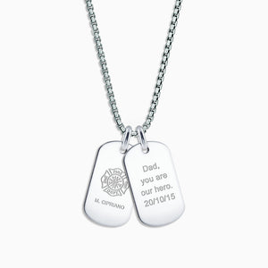 Engravable Mens Medium Sterling Silver Flat Edge Double Dog Tag Necklace with Box Link Chain - NSL0608022 - Custom Engraved