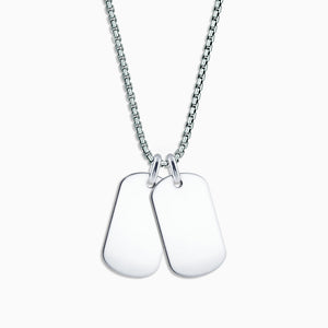 Engravable Mens Medium Sterling Silver Flat Edge Double Dog Tag Necklace with Box Link Chain - NSL0608022 - Zoom