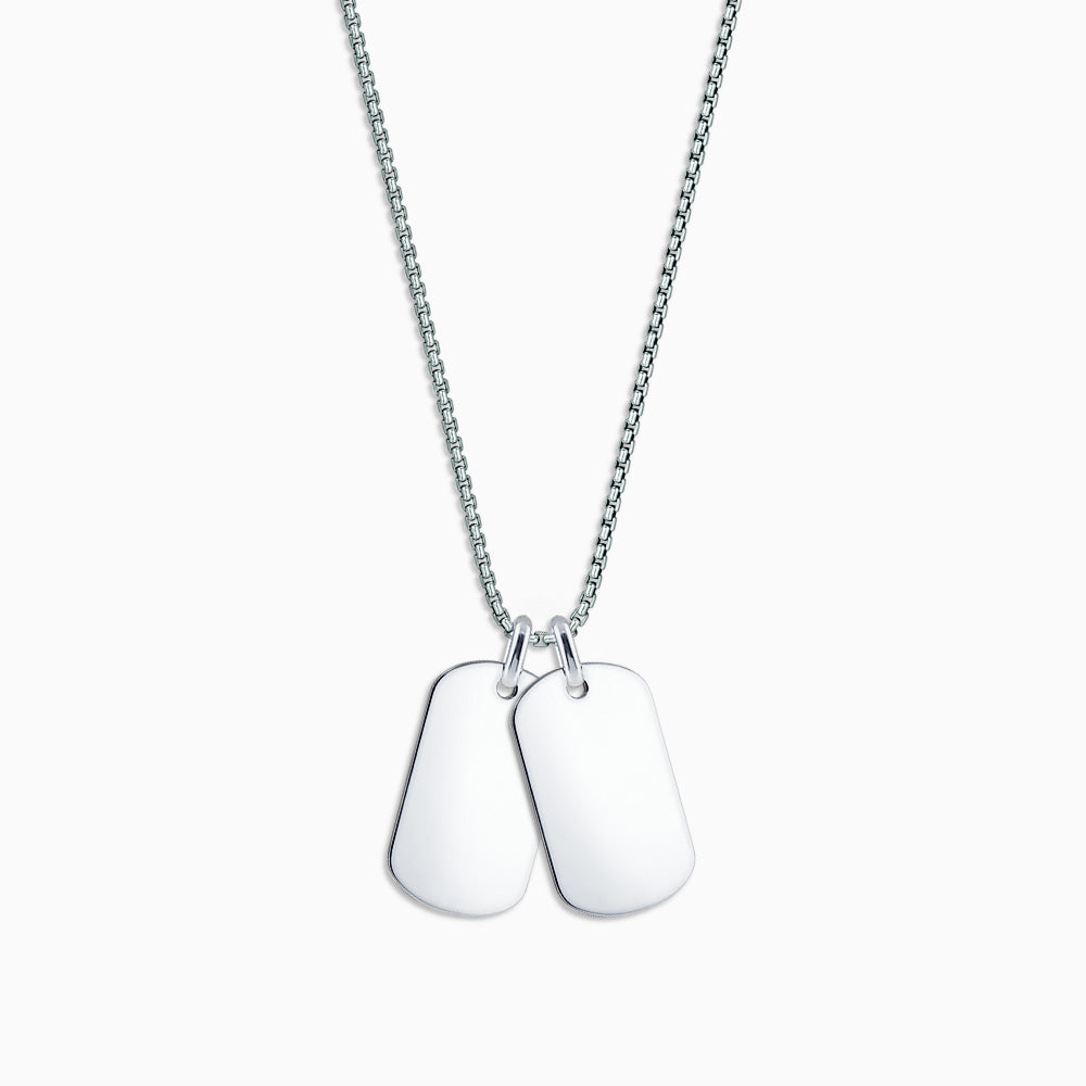 Engravable Mens Medium Sterling Silver Flat Edge Double Dog Tag Necklace with Box Link Chain - NSL0608022