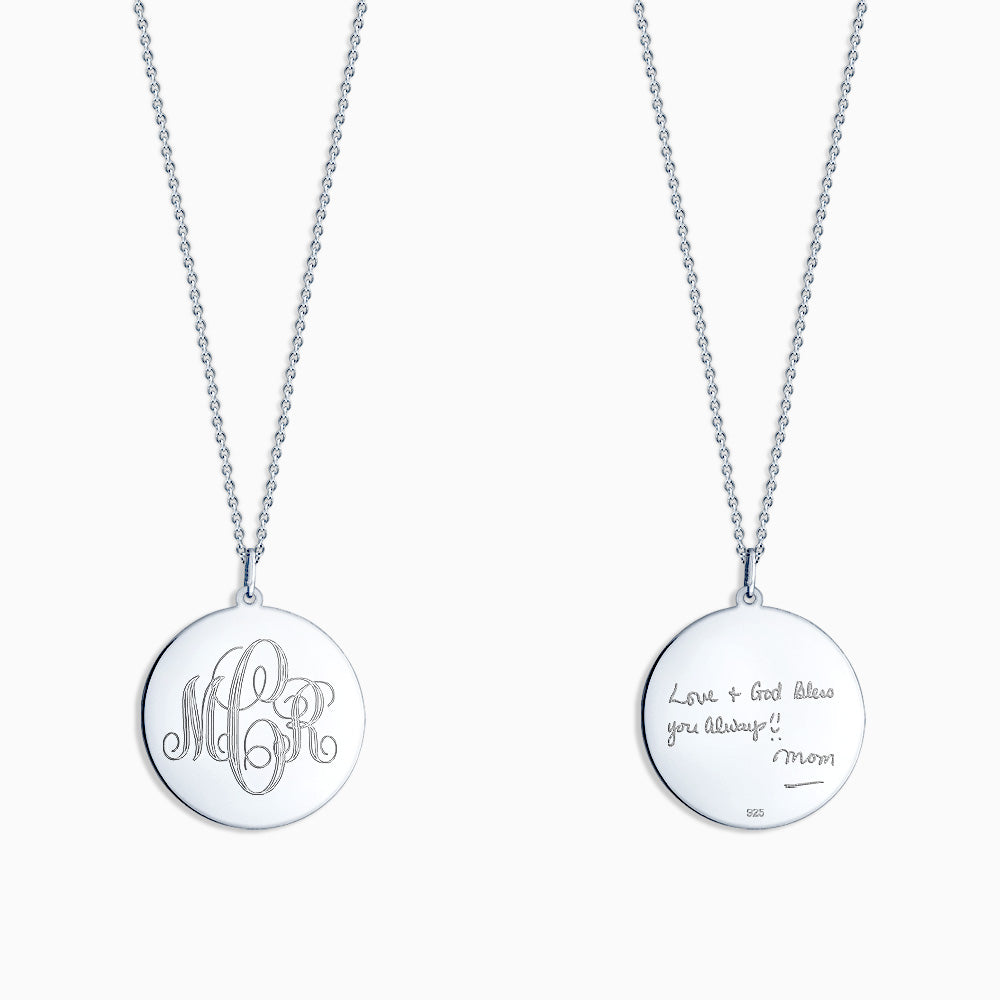 Engravable 1 inch Sterling Silver Interlocking-Script Monogram Disc Charm Necklace - NSL080504