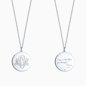 Engravable 1 inch Sterling Silver Interlocking-Script Monogram Disc Charm Necklace - NSL080504 - Front and Back Engraving