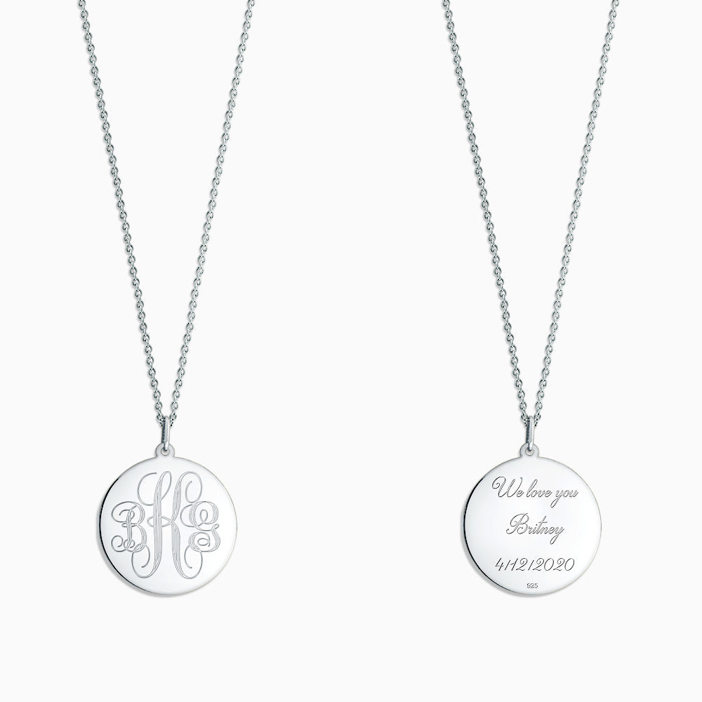 Engravable 7/8 inch Sterling Silver Interlocking-Script Monogram Disc Charm Necklace - NSL080505