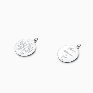Engravable 7/8 inch Sterling Silver Interlocking-Script Monogram Disc Charm Necklace - NSL080505 - Front and Back Engraving