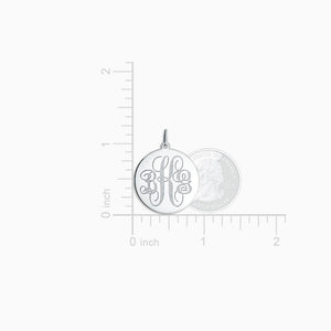 Engravable 7/8 inch Sterling Silver Interlocking-Script Monogram Disc Charm Necklace - NSL080505 - Pendant Size Details