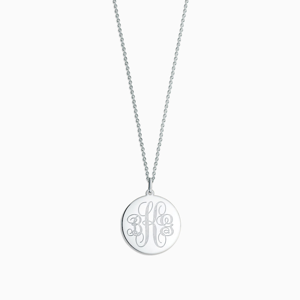 Engravable 7/8 inch Sterling Silver Interlocking-Script Monogram Disc Charm  Necklace