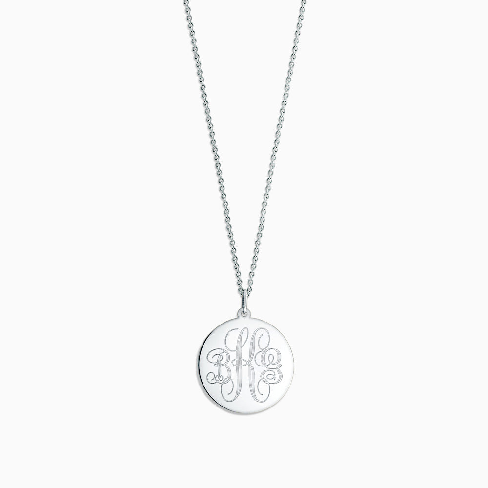 Engravable 7/8 inch Sterling Silver Interlocking-Script Monogram Disc Charm Necklace - NSL080505