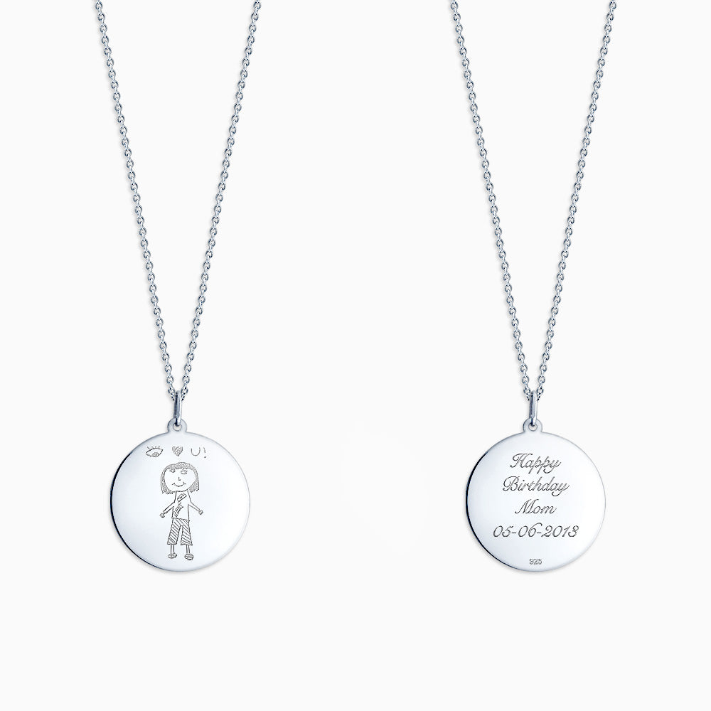 Engravable 7/8 inch Sterling Silver Disc Charm Necklace with Cable Chain - NSL130420