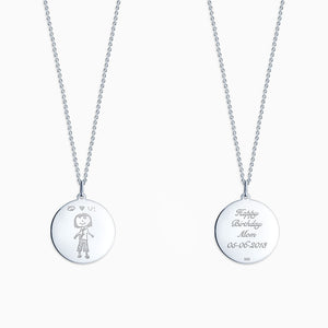 Engravable 7/8 inch Sterling Silver Disc Charm Necklace with Cable Chain - NSL130420 - Front and Back Engraving