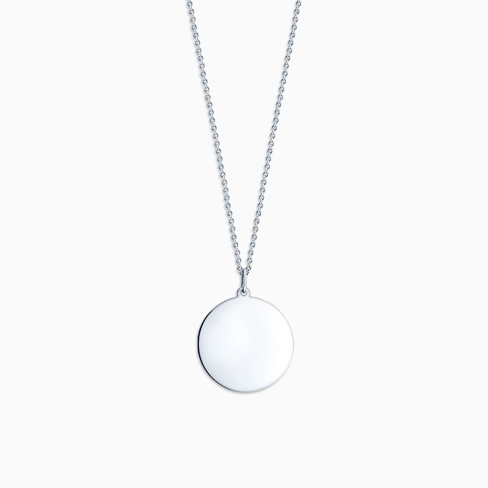 Engravable 7/8 inch Sterling Silver Disc Charm Necklace with Cable Chain - NSL130420