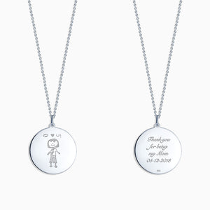 Engravable 1 inch Sterling Silver Disc Charm Necklace with Cable Chain - NSL130421 - Artwork Engraving
