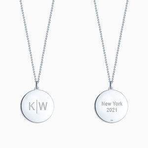 Engravable 1 inch Sterling Silver Disc Charm Necklace with Cable Chain - NSL130421 - Text Engraving