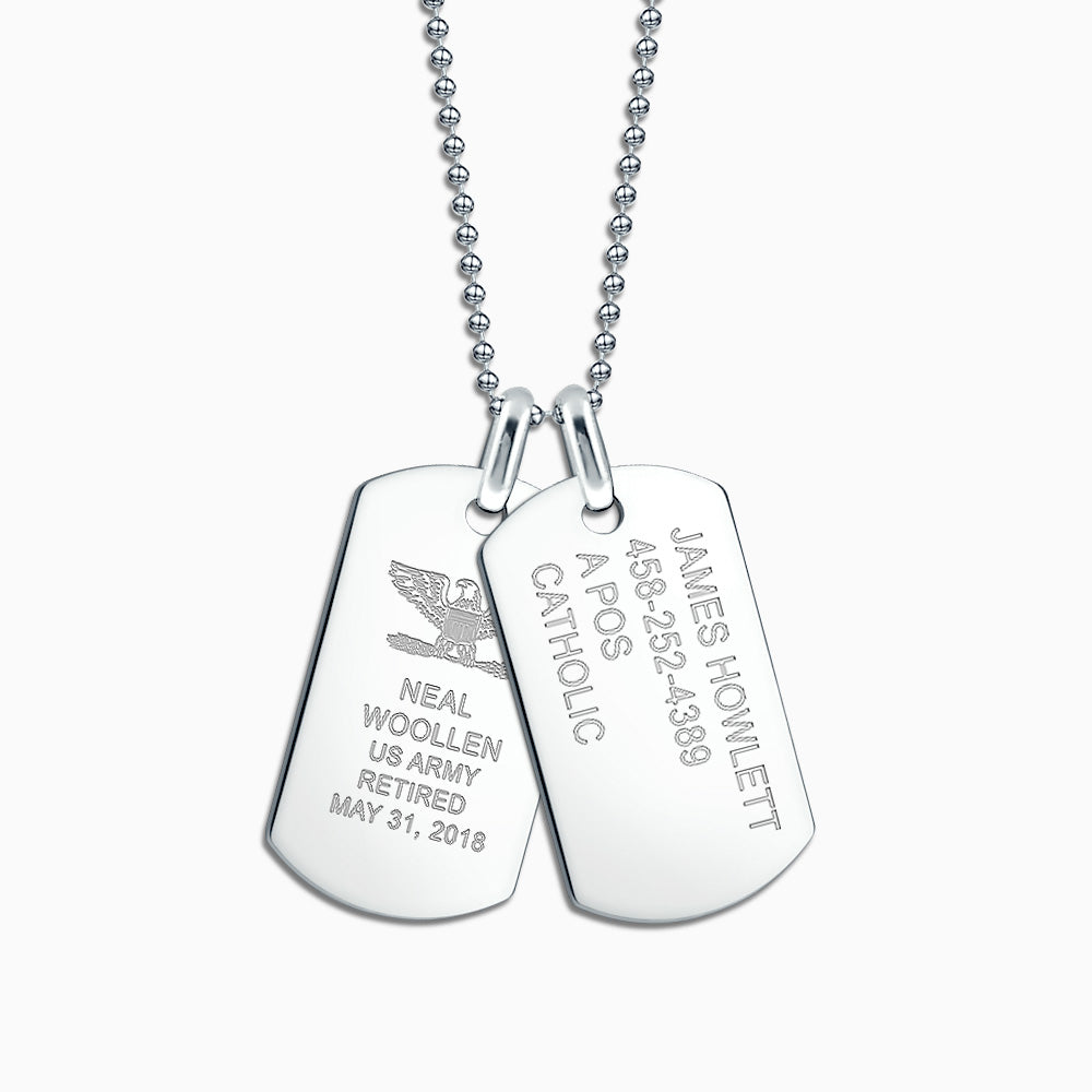 Engravable Men's Large Flat Sterling Silver Double Dog Tag Necklace with Ball Chain - NSL210113