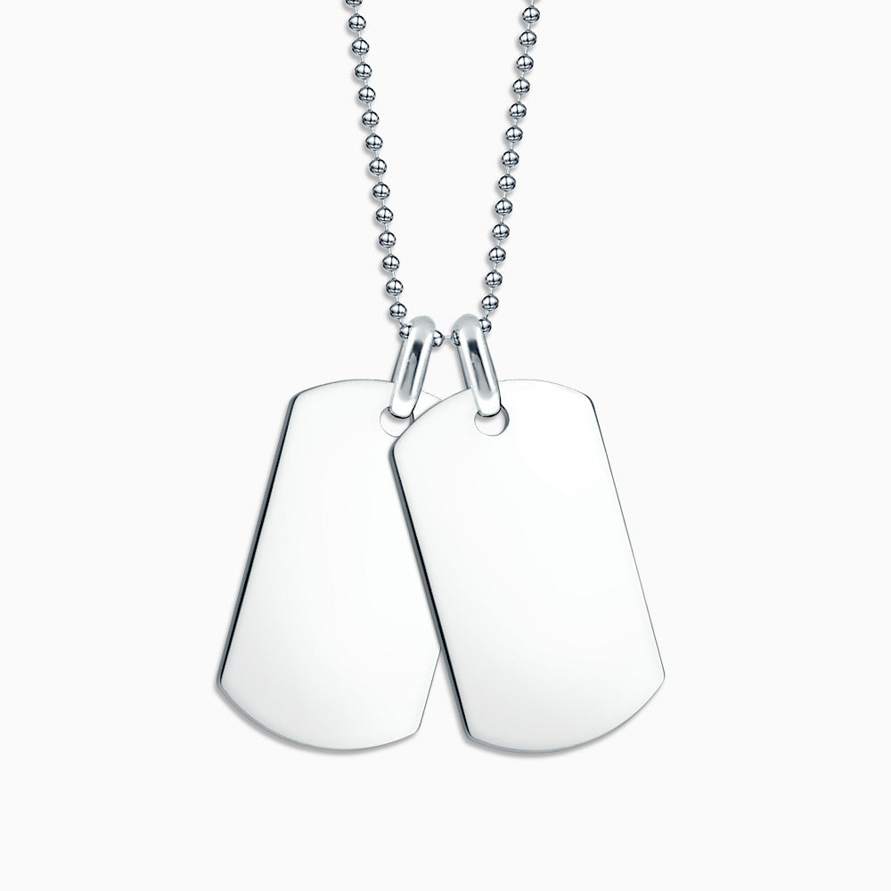 Men's Sterling Silver Flat Edge Dog Tag Necklace w/ Bead Chain - Medium  (Engravable)