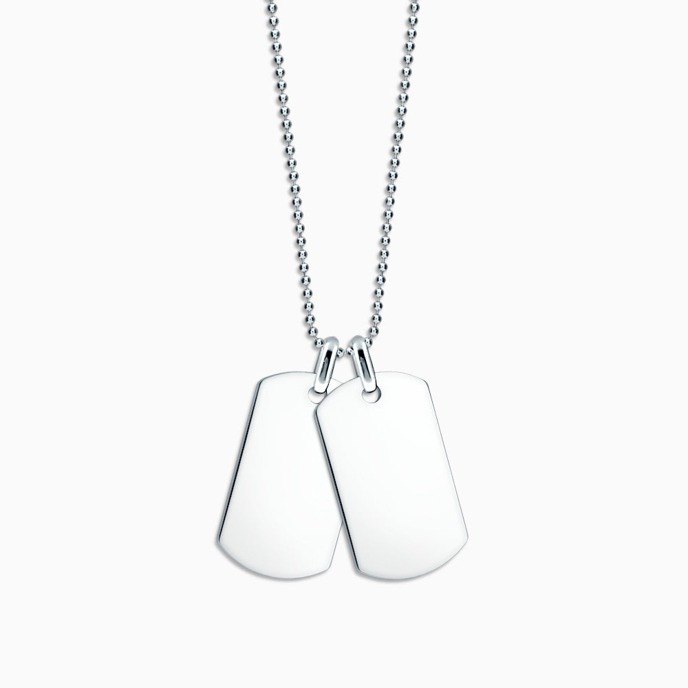 Engravable Men's Large Flat Sterling Silver Double Dog Tag Necklace with Ball Chain - NSL210113