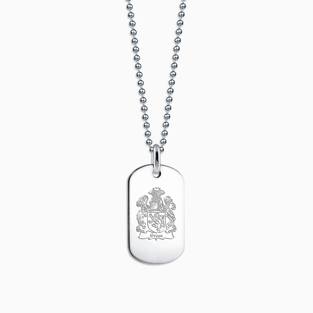 Engravable Mens Flat-Edge 14k White Gold Dog Tag Necklace with Bead Chain - Medium - NWG060801