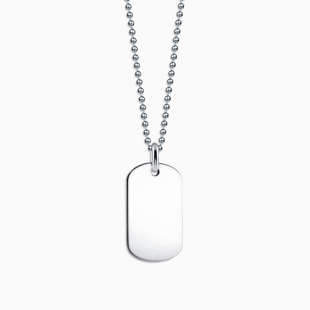 Engravable Men s Flat Edge 14k White Gold Dog Tag Necklace with Bead C Sandy Steven Engravers