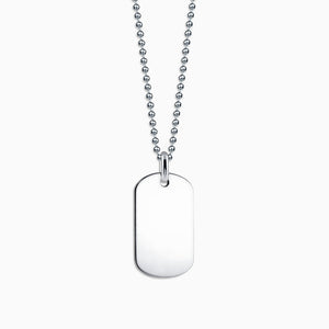 Engravable Mens Flat-Edge 14k White Gold Dog Tag Necklace with Bead Chain - Medium - NWG060801 - Zoom