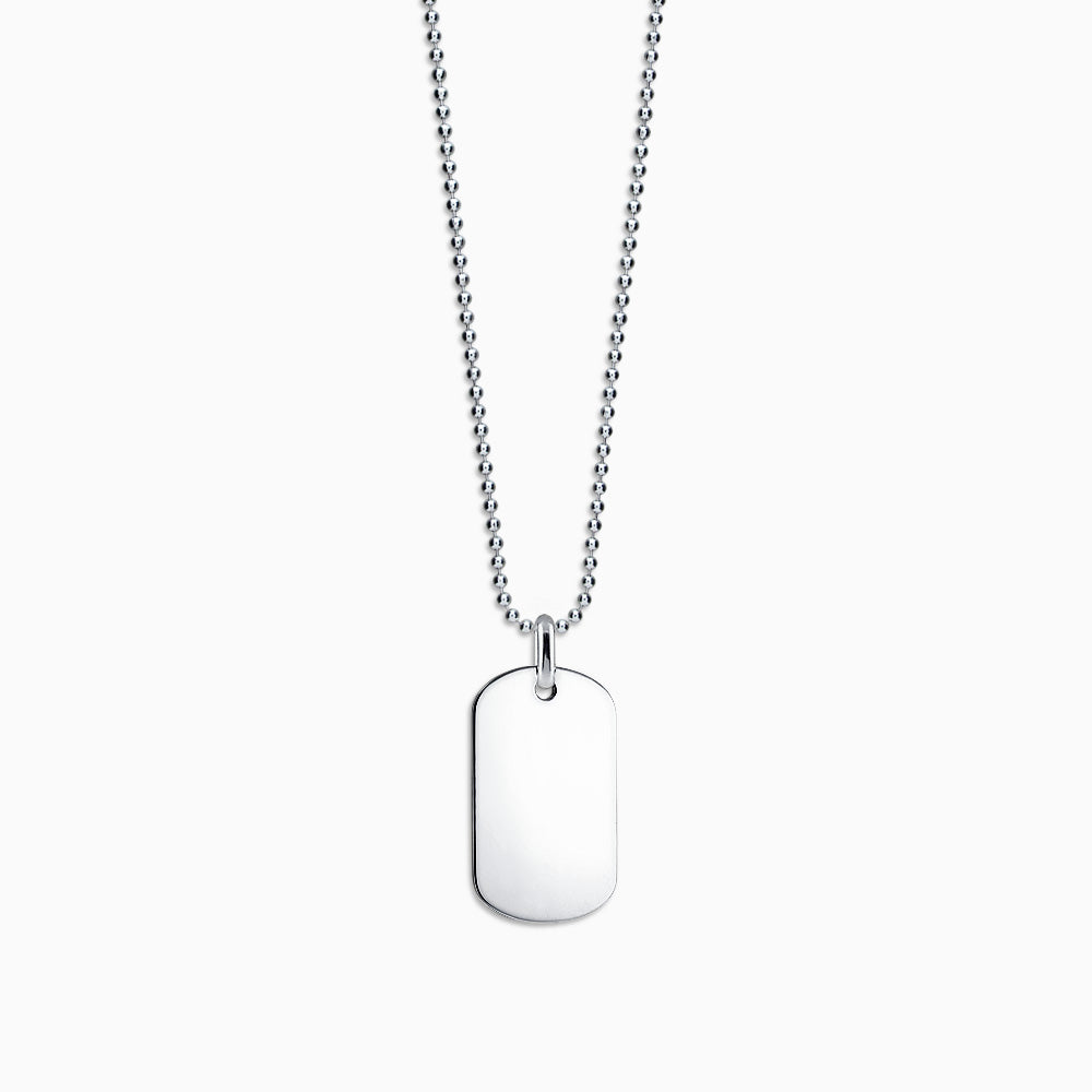 Engravable Mens Flat-Edge 14k White Gold Dog Tag Necklace with Bead Chain - Medium - NWG060801