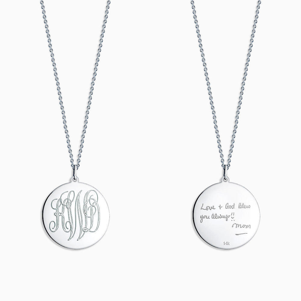 Engravable 1 inch 14k White Gold Interlocking-Script Monogram Disc Charm Necklace - NWG061011