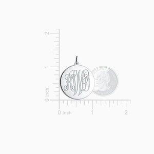 Engravable 1 inch 14k White Gold Interlocking-Script Monogram Disc Charm Necklace - NWG061011 - Size Detail