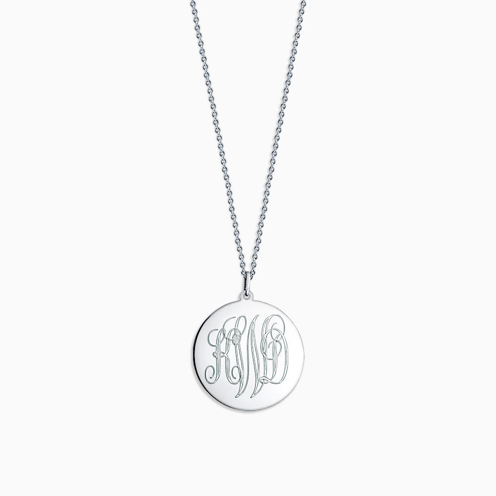 Engravable 1 inch 14k White Gold Interlocking-Script Monogram Disc Charm Necklace - NWG061011