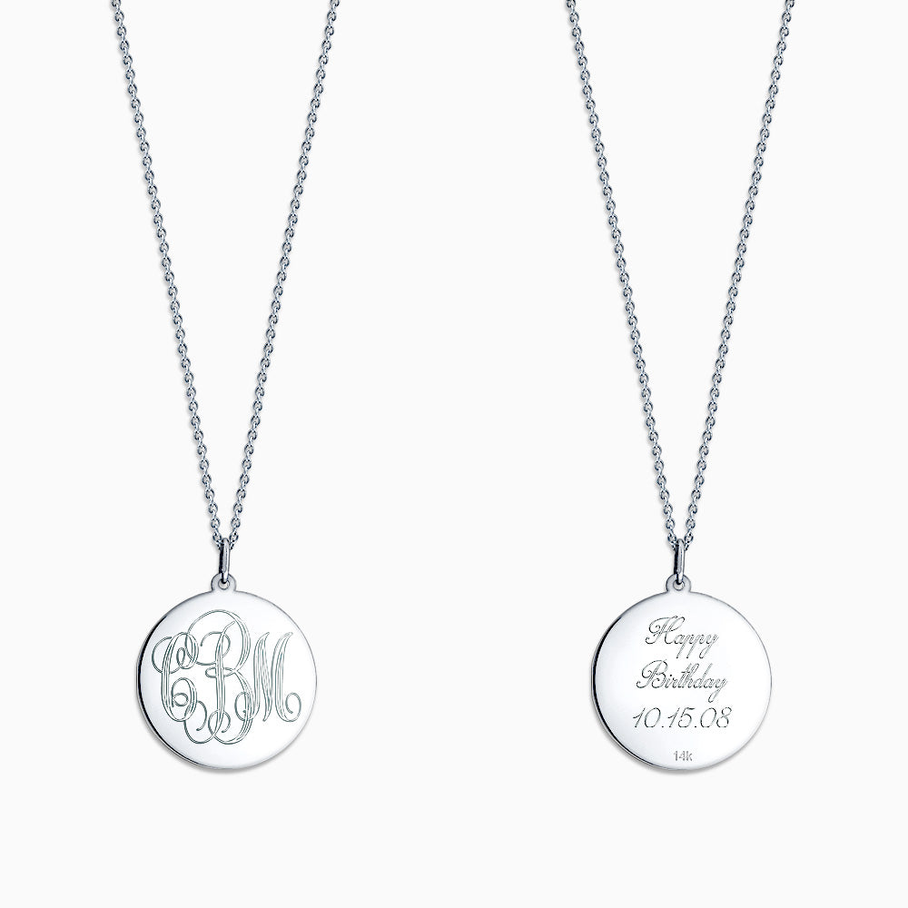 Engravable 7/8 inch 14k White Gold Interlocking-Script Monogram Disc Charm Necklace - NWG081216